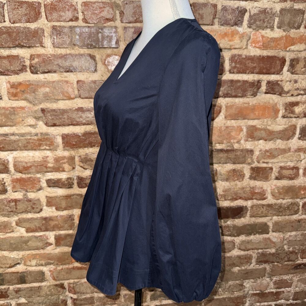 COS Women’s Navy Gathered Pleated Waist Cotton LS Blouse Sz 2 Minimalist EUC - Picture 3 of 10